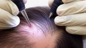 درماتوسکوپی مو در کلینیک گلبان قبل از کاشت مو برای بررسی تراکم فولیکول ها