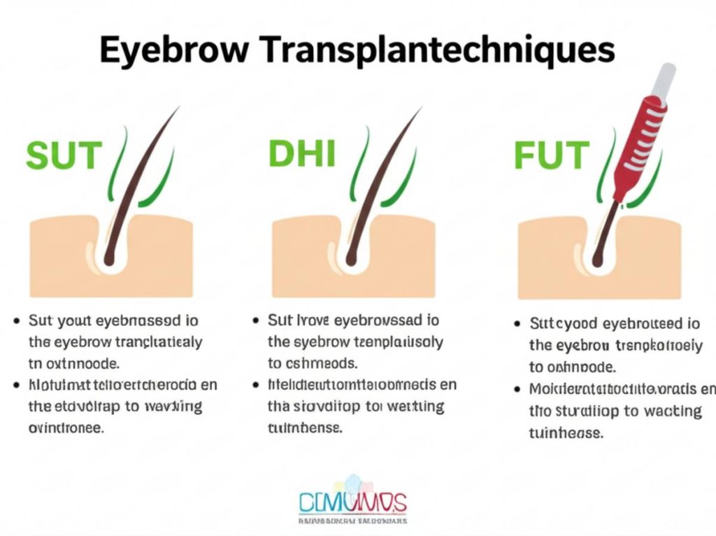 اینفوگرافیک مقایسه تکنیکهای کاشت ابرو: SUT، DHI و FUT | کلینیک گلبان