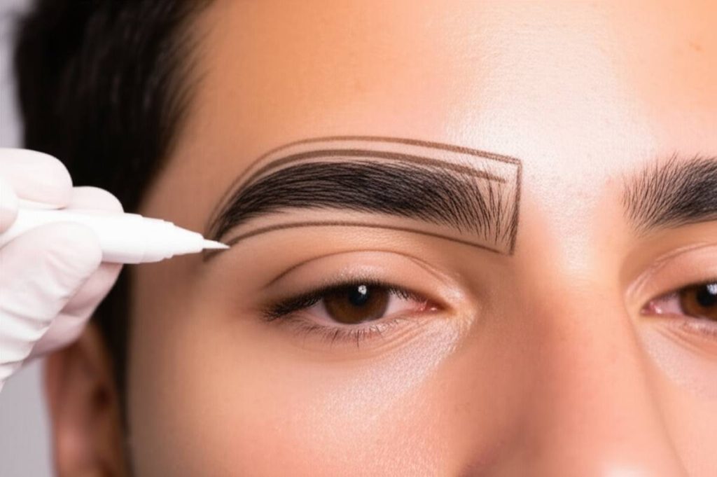 مردی با ابروهای پرپشت طبیعی که به دقت توسط متخصص در کلینیک زیبایی گلبان شکل داده میشود