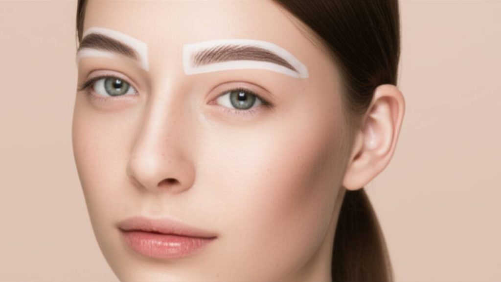 پرتره نزدیک زن جوان با ابروهای پر و طبیعی پس از کاشت ابرو با نورپردازی نرم و پوست صاف
